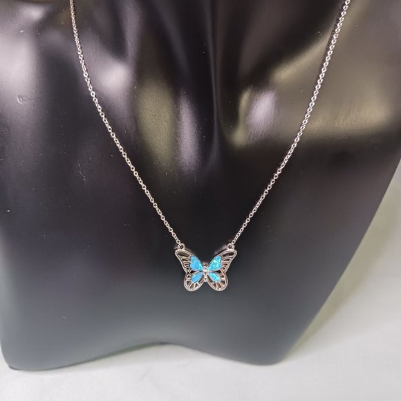 Silver Lab Opal Butterfly Necklace - Picture 2 of 6